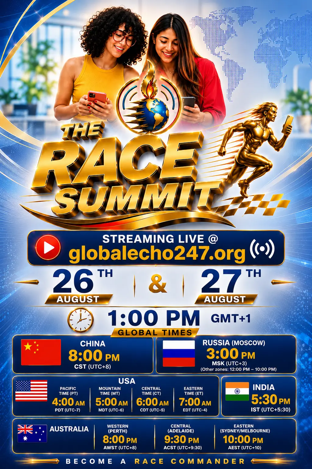 The RACE Summit 2026 — Global streaming times on 26th & 27th August